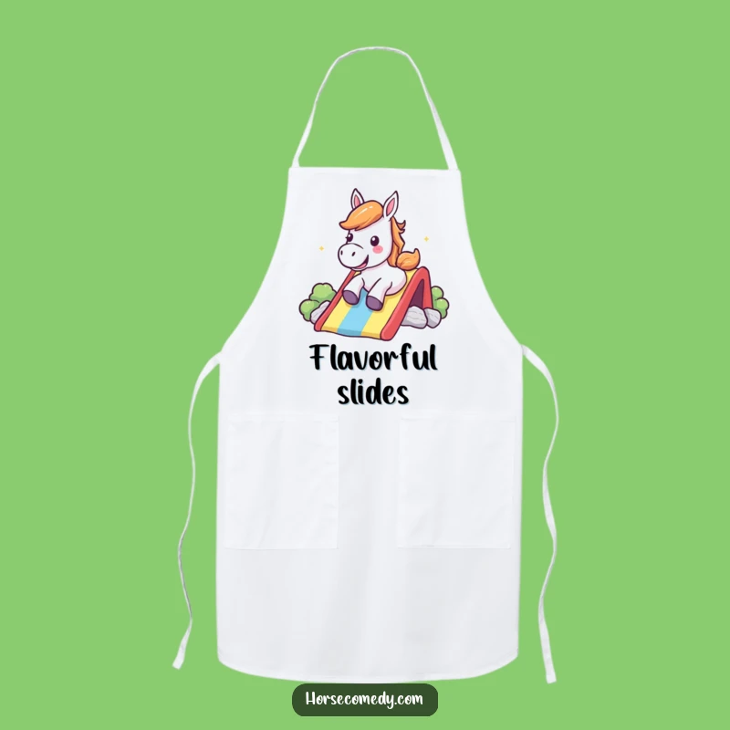 Funny Rainbow Slide Horse Apron - Cheerful Shout Kitchen Wear, Playful Funny Gift