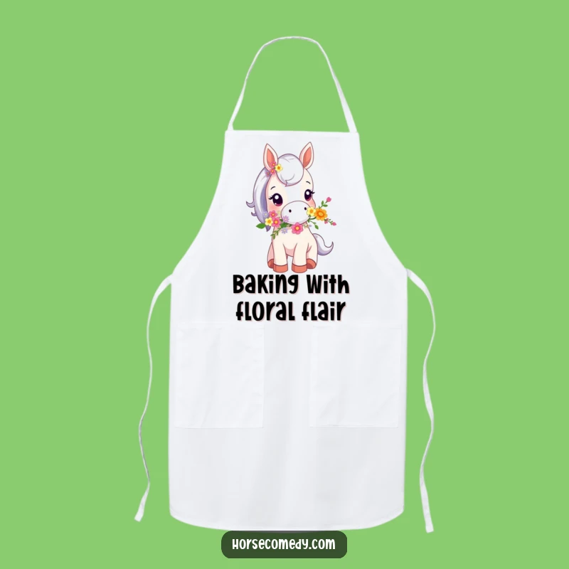 Funny Tiny Horse Flower Apron - Cooking with Charm and Humor