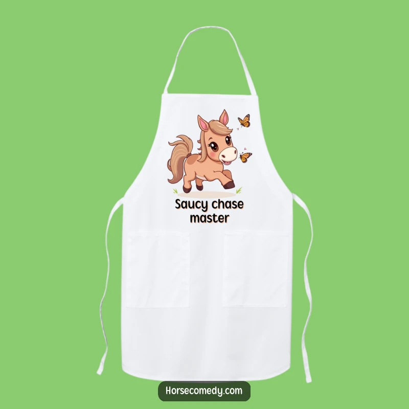 Funny Horse Butterfly Chase Apron: Cook with Joy, Hilarious Kitchen Gift
