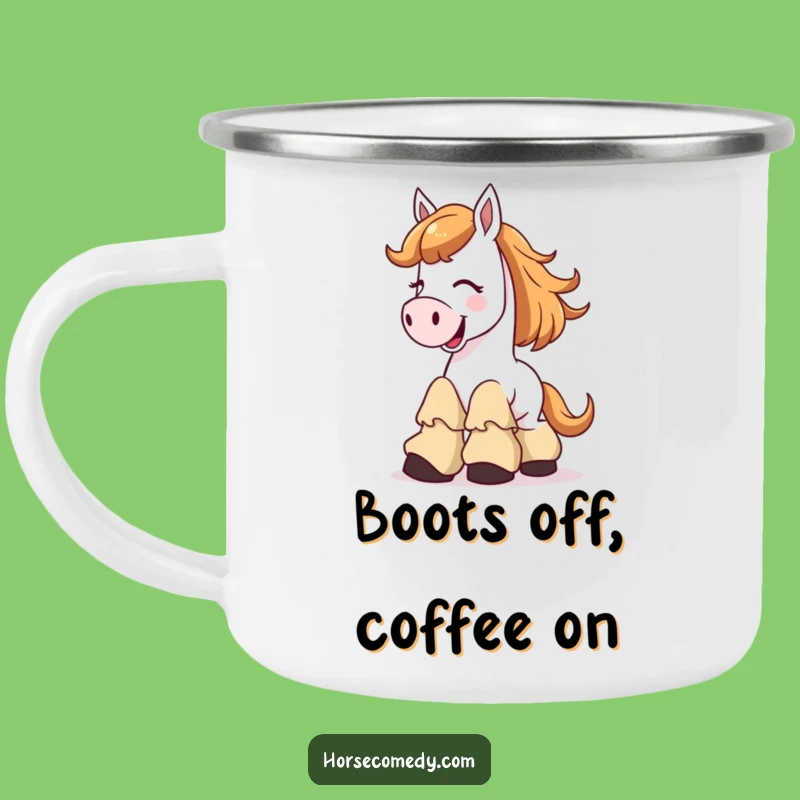 Funny Giggle Horse Camping Mug, Floppy Boots Outdoor Laugh Gift
