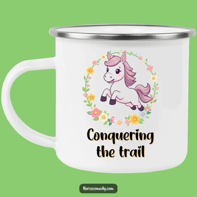 Funny Leaping Horse Flower Hoop Camping Mug: Your Magical Companion!