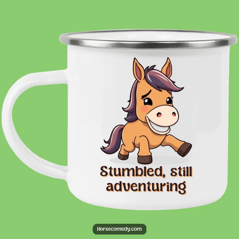 Funny Horse Goofy Grin Camping Mug: Sip Resilience with a Smile
