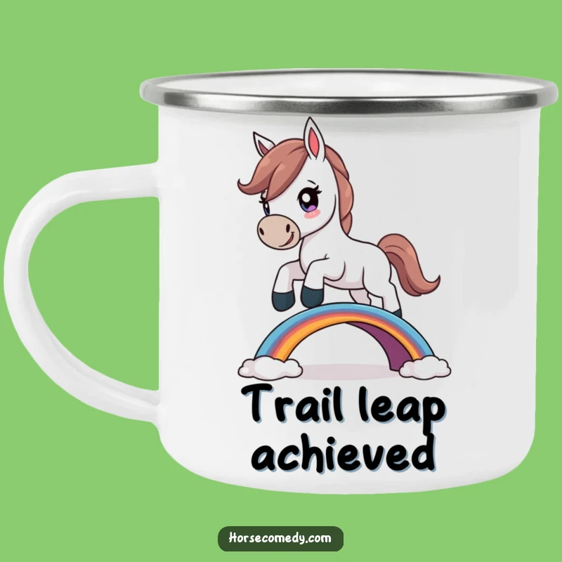 Funny Determined Horse Camping Mug: Adventure Over the Rainbow!