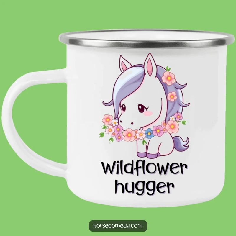 Funny Horse Flower Garland Camping Mug: Nature's Charm, Rustic Sweet Gift