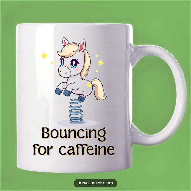 Funny Starry-Eyed Horse Mug: Bouncing on Spring Fun, Perfect Energetic Funny Gift