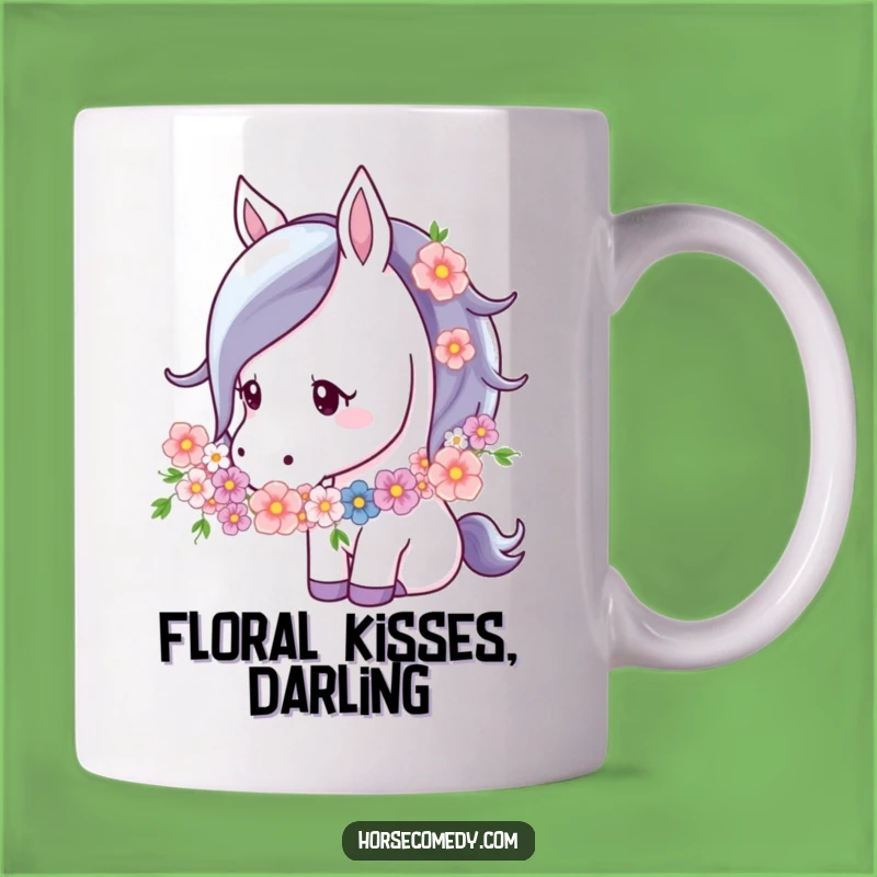 Funny Horse Flower Garland Mug: Gentle Nuzzle, Sweet & Charming Gift