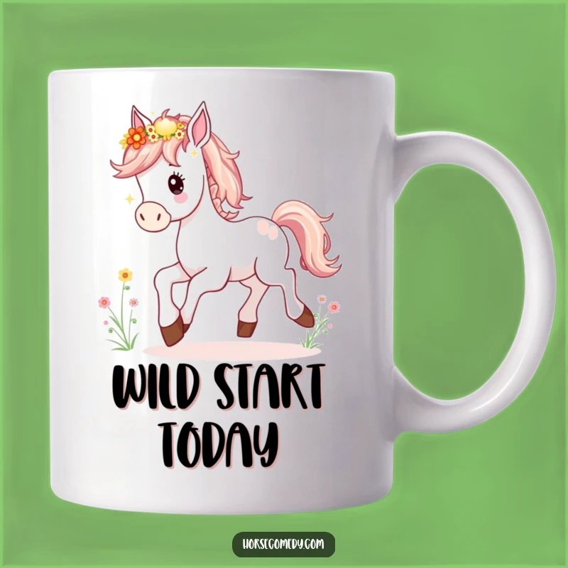 Funny Horse Foal Mug: Joyful Prancing Wildflower Mane, Perfect Gift for Horse Lovers