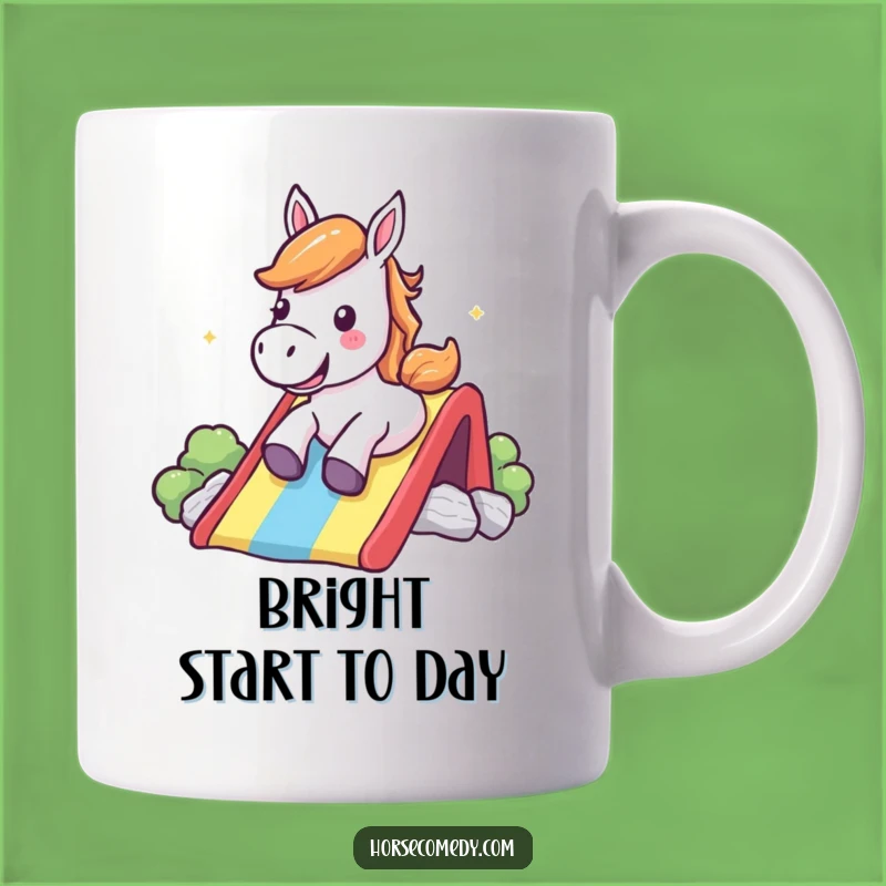 Funny Rainbow Slide Horse Mug - Joyful Shout Design, Perfect Funny Gift for Horse Lovers