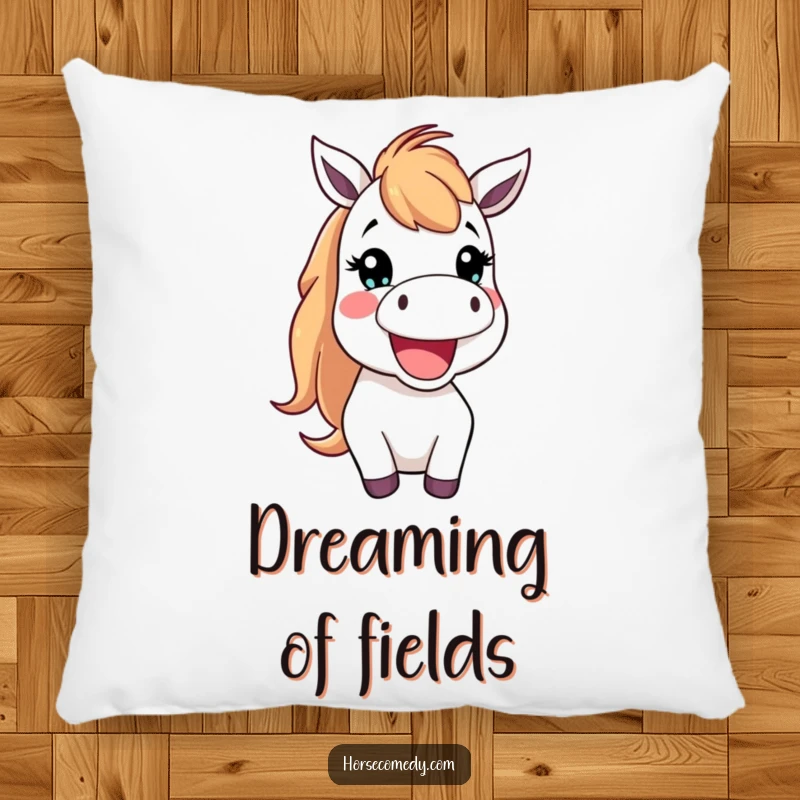 Funny Pillow with a happy horse creature neighing cheerfully, perfect for adding cozy equestrian charm and joy.