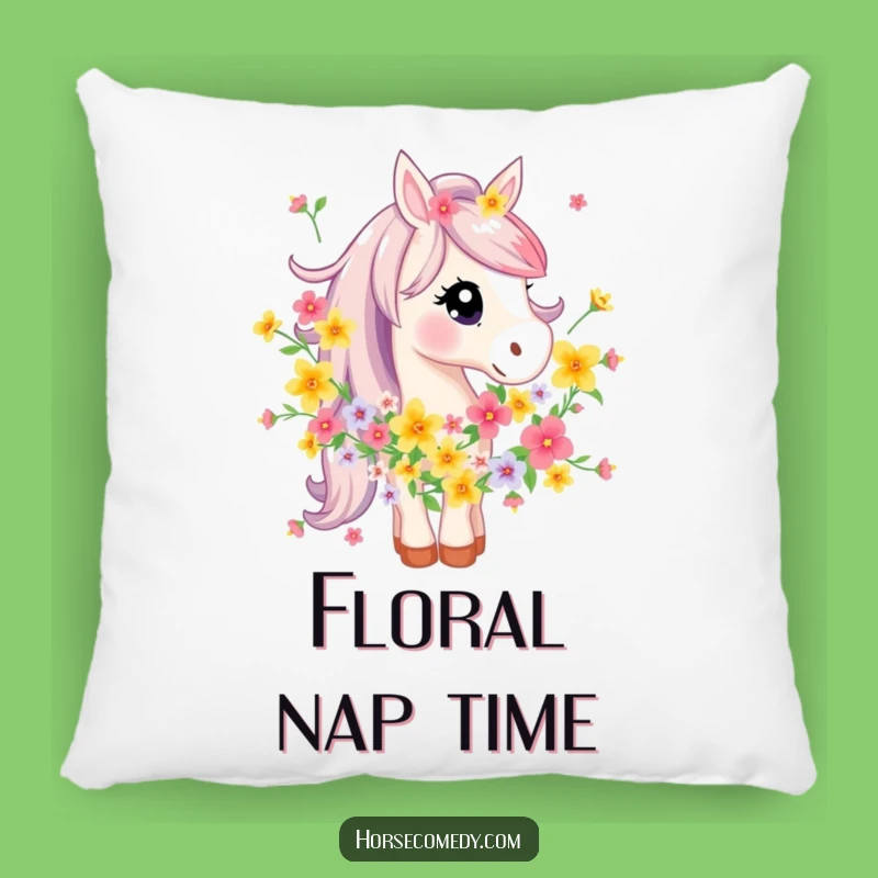 Funny Horse Flower Garland Pillow - Cozy Equine Floral Accent