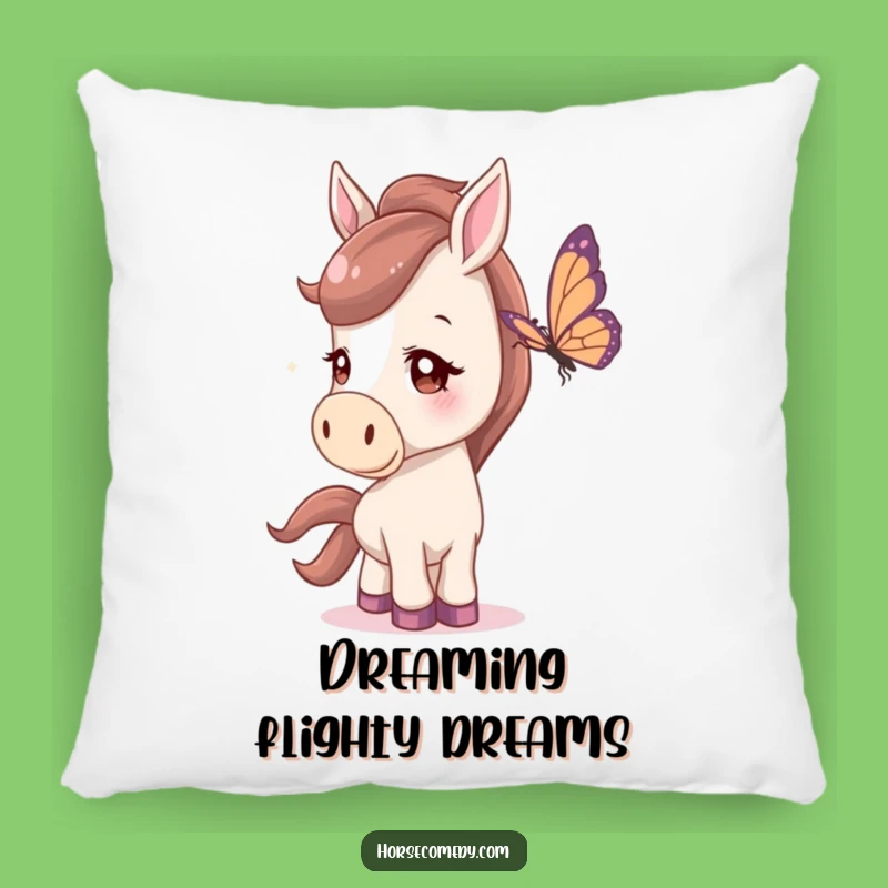 Funny Horse Pillow: Soft cushion with a curious horse watching a butterfly, a hilariously cozy accent for any home and a great gift.