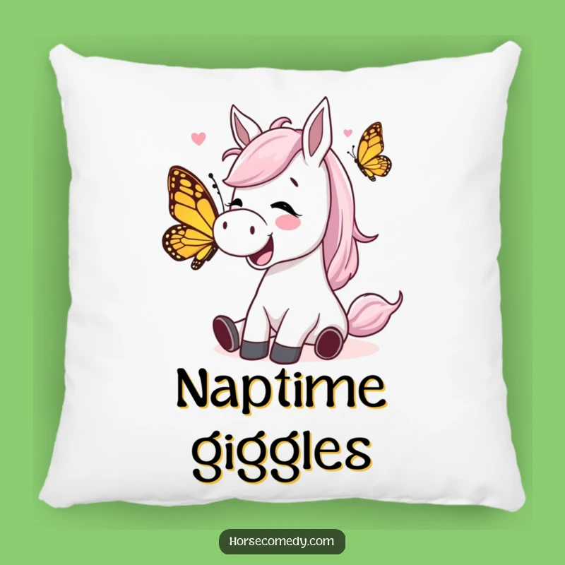 Funny Giggling Horse Butterfly Pillow: Cozy Comfort with Comical Joy