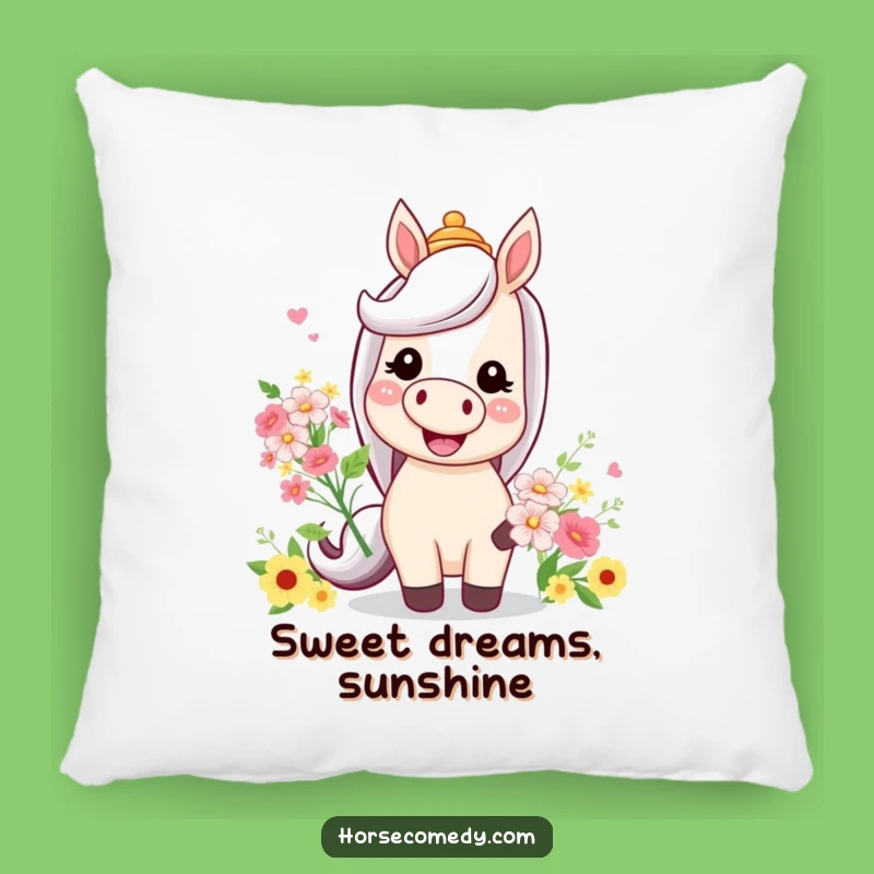 Funny Smiling Horse Pillow: Silly Hat Flower Comfort