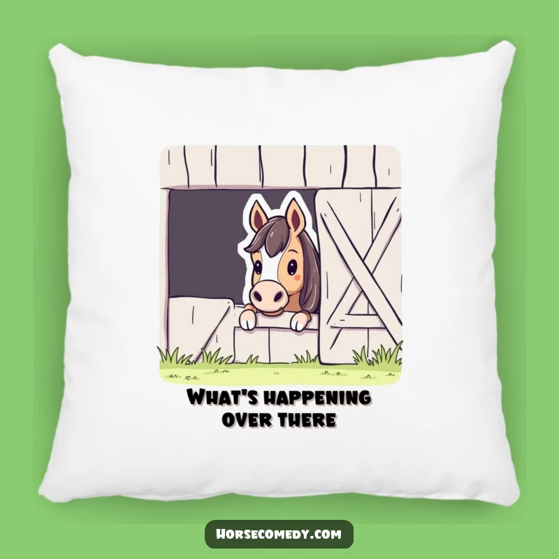 Funny Horse Barn Peek Pillow: Cozy Curiosity for Your Couch, Great Gift