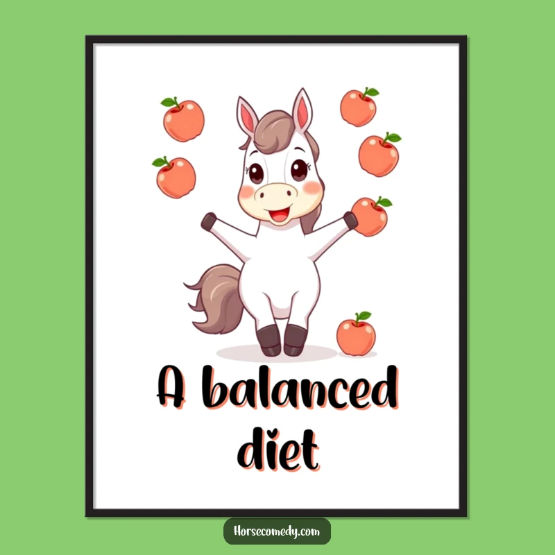 Funny Horse Juggling Apples Digital Art - Instant Whimsy & Humorous Decor