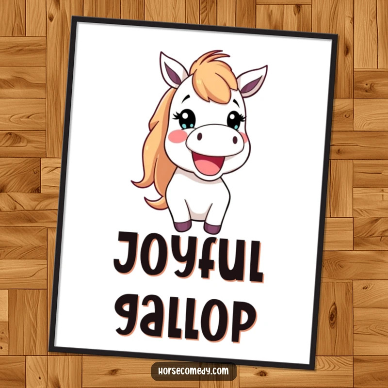 Funny Digital Art Print of a happy horse creature with its mouth open in a cheerful neigh, embodying joy.