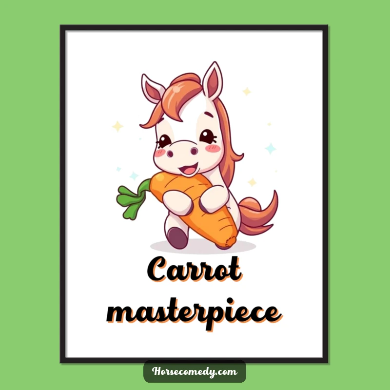 Funny Happy Horse Gigantic Carrot Digital Art - Instant Joyful Decor, Hilarious Gift