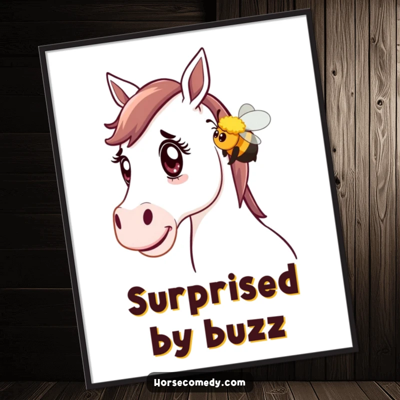 Funny Horse Bee Digital Art: A horse with a surprised expression is playfully nudged by a friendly bumblebee, capturing a sweet, humorous moment.