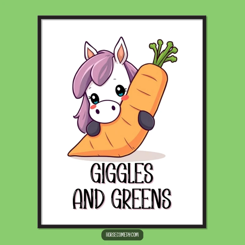 Funny Horse Carrot Digital Art: Peeking Over Giant Smile, Instant Download Gift