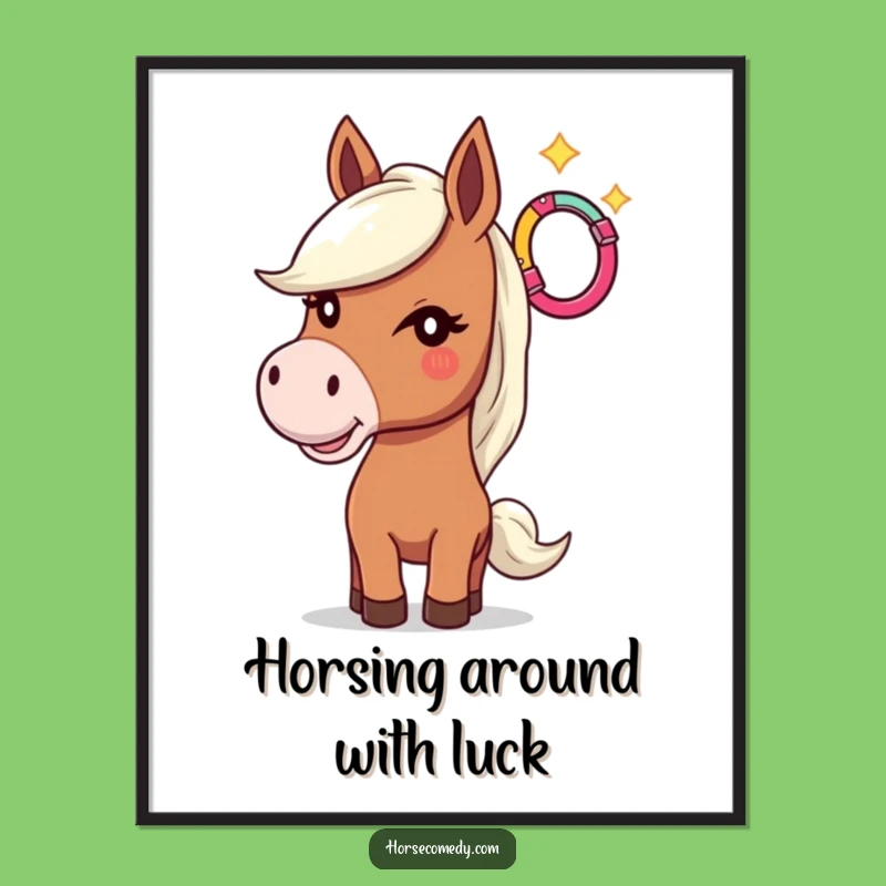 Funny Horse Digital Art: Playful Horseshoe Toss Instant Decor