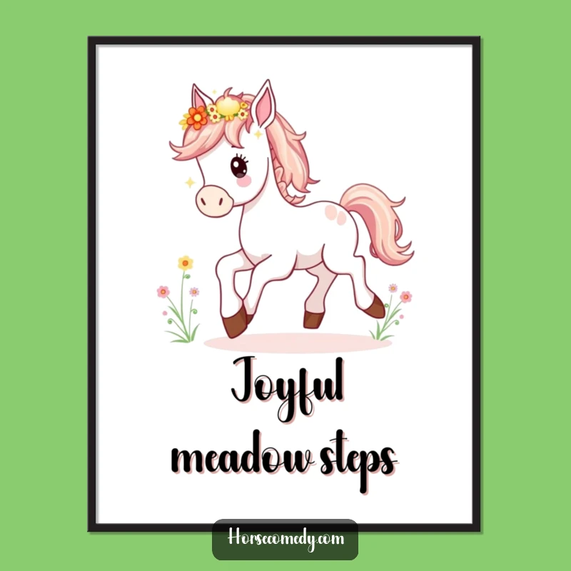 Funny Horse Foal Digital Art: Downloadable Prancing Wildflower Mane Print