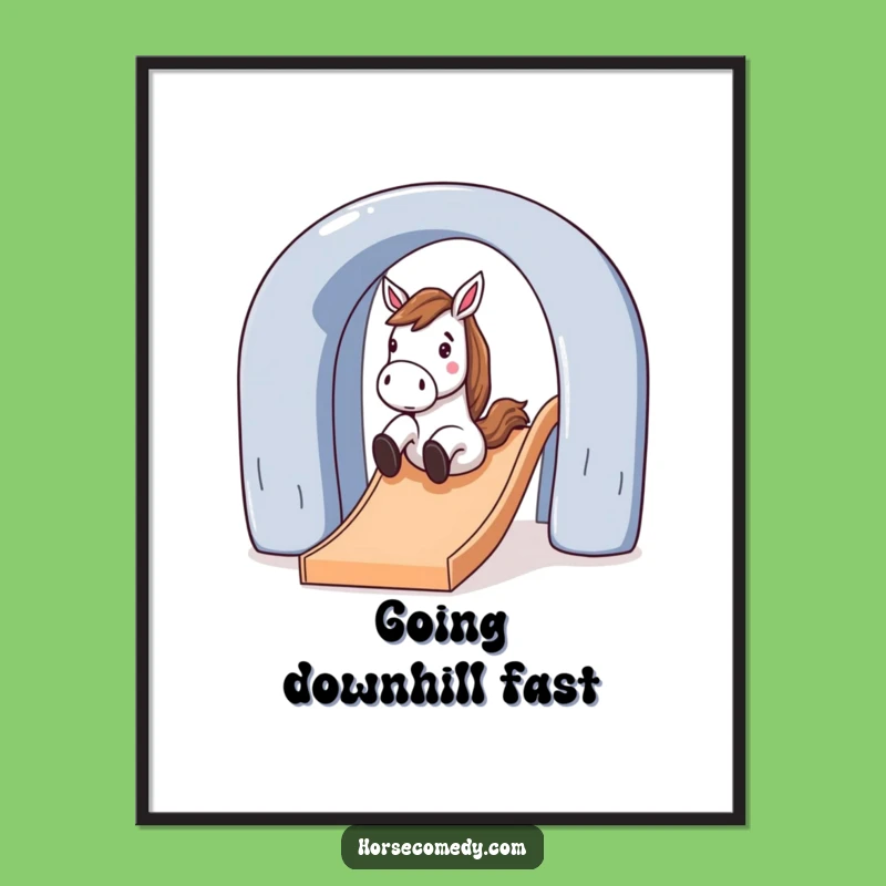 Funny Horse Sliding Down Slide Digital Art: Instant Playful Fun for Walls