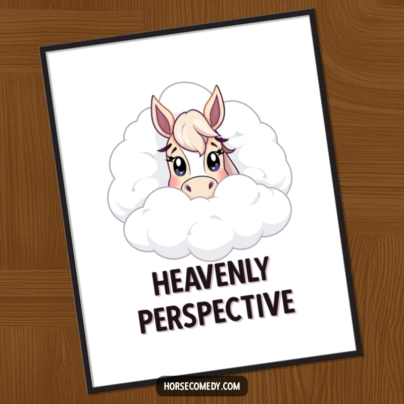 Funny peeking horse cloud digital art print, a downloadable piece that captures a moment of gentle curiosity, wonder, and dreamy sky enchantment.