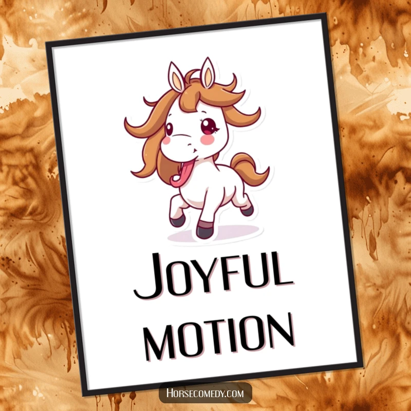 Funny horse digital art of a horse character joyfully galloping with its mane flying and tongue out, a powerful depiction of freedom.