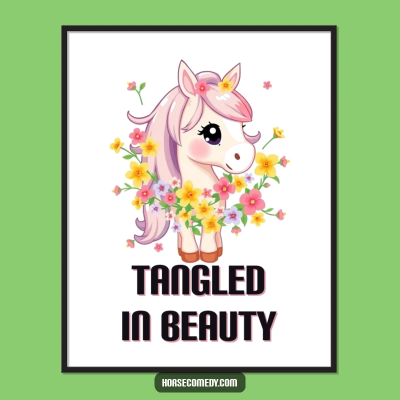 Funny Horse Flower Garland Digital Art - Whimsical Equine Floral Decor
