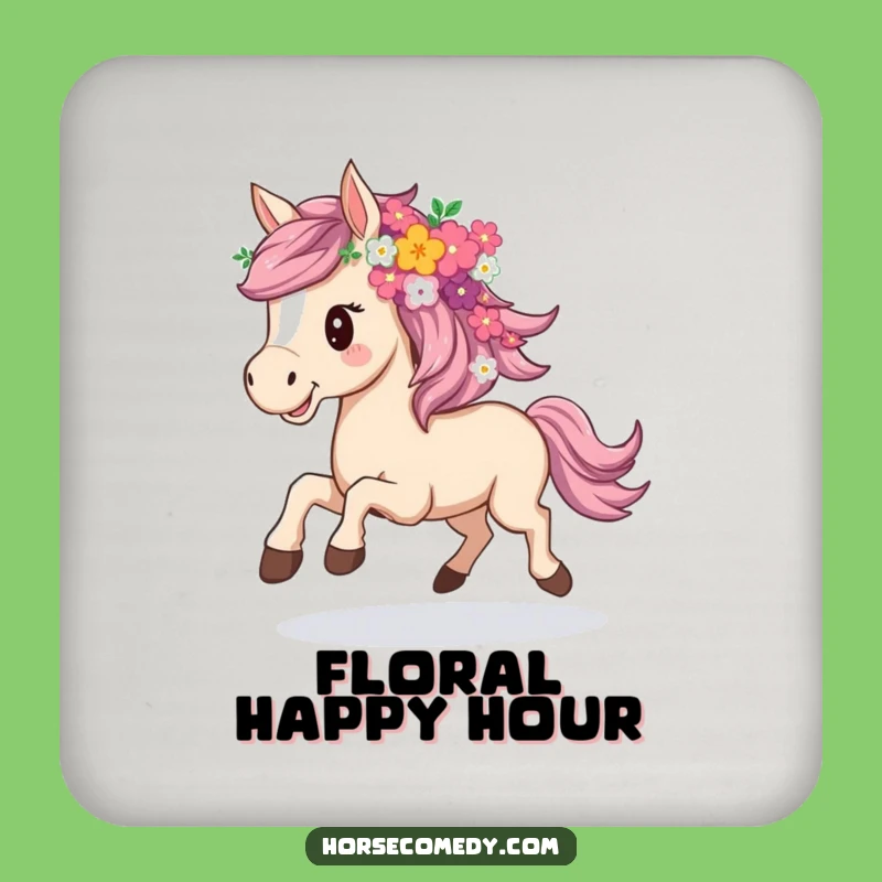 Funny Flowery Horse Coaster - Protect Surfaces with Floral Charm!