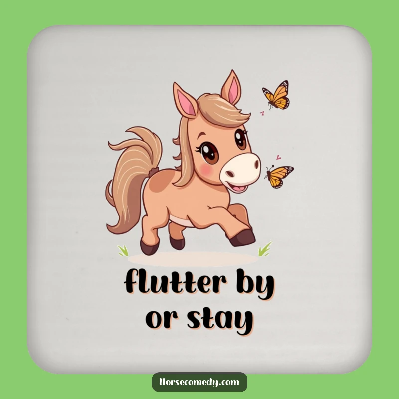 Funny Horse Butterfly Chase Coasters: Protect Surfaces with Joy, Fun Gift Set