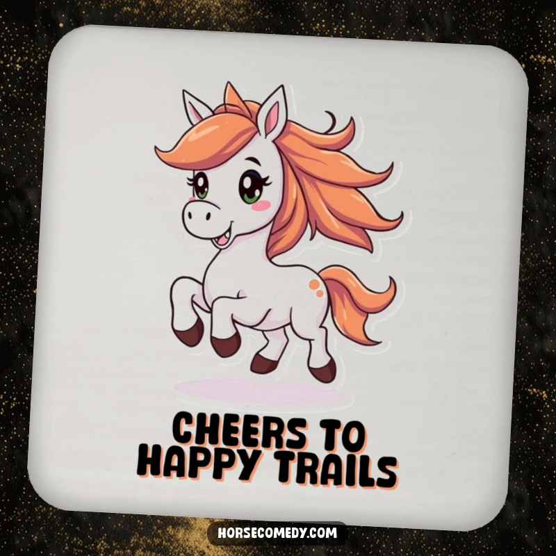 Funny horse drink coasters with a joyful horse, flowing mane, prancing with a big smile, adding a playful touch.