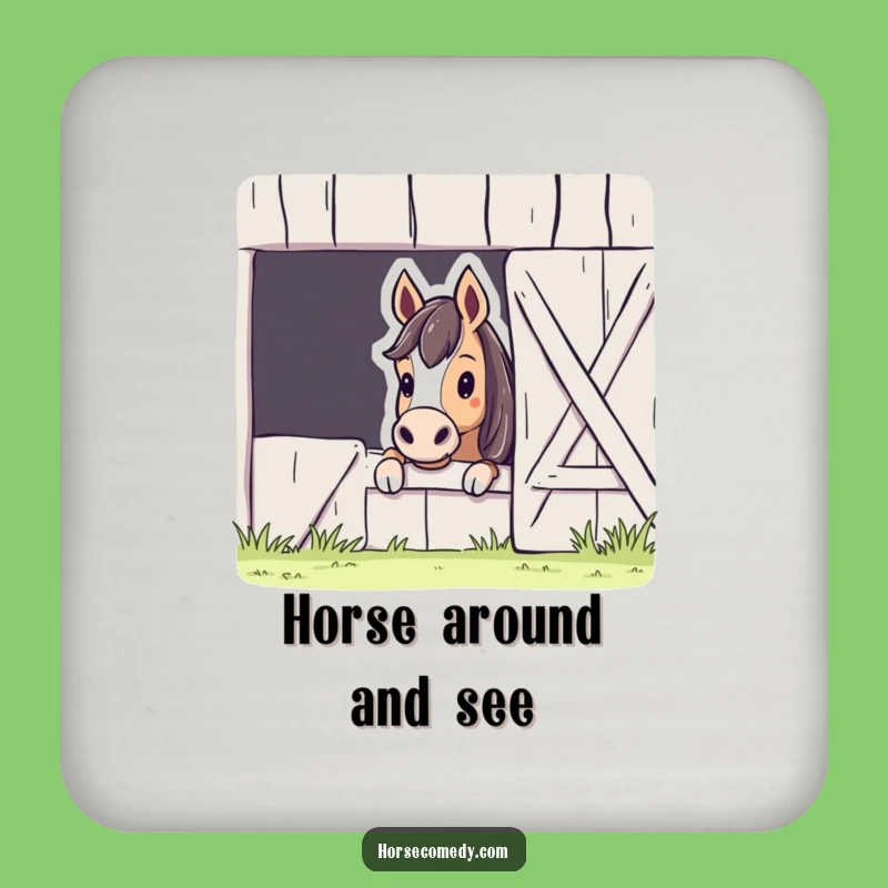 Funny Horse Barn Peek Coasters: Protect Surfaces with Curiosity, Fun Gift Set