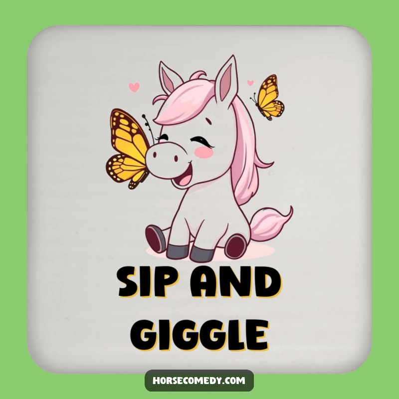 Funny Giggling Horse Butterfly Drink Coaster: Protect Surfaces with Comical Joy