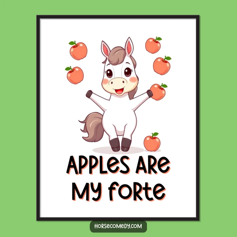 Funny Horse Juggling Apples Poster - Whimsical Wall Art & Hilarious Gift