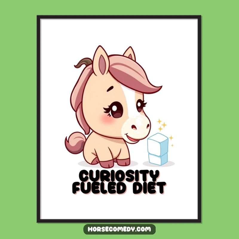 Funny Horse Poster: Curious Equine Sugar Cube Art - Quirky Decor Gift