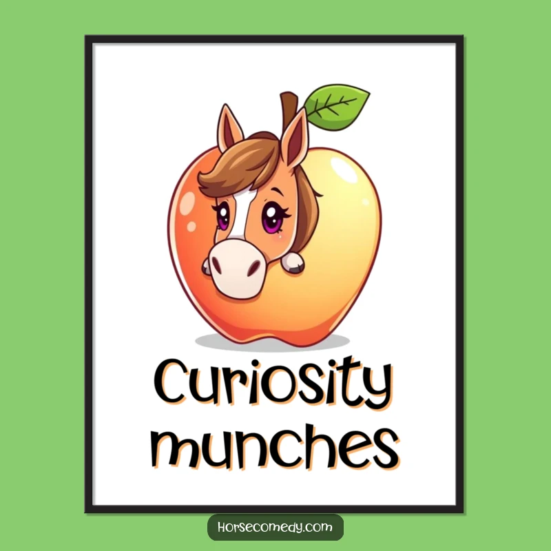 Funny Curious Horse Apple Poster: Add Whimsical Intrigue to Your Walls