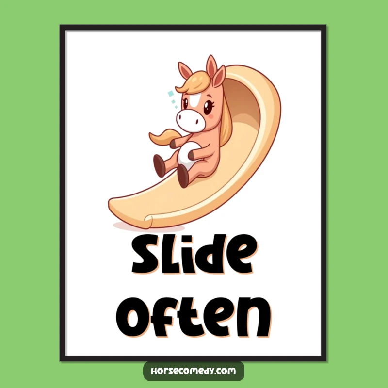 Funny Giddy Horse Slide Poster - Whimsical Art & Hilarious Gift Idea