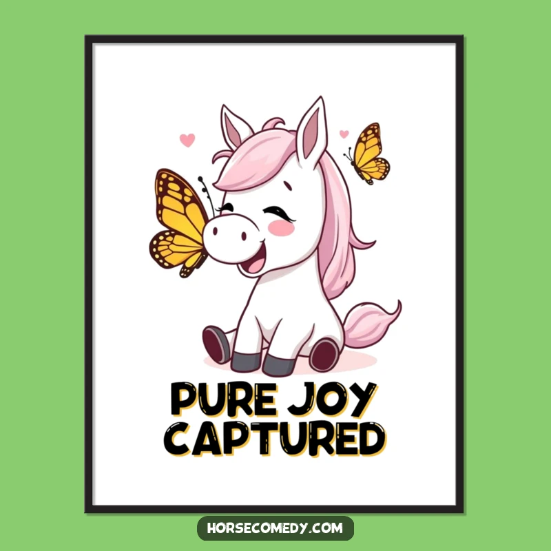Funny Giggling Horse Butterfly Poster: Adorn Walls with Comical Mirth