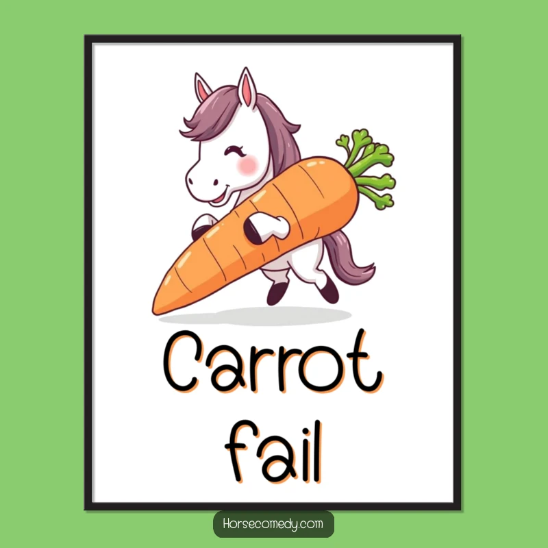 Funny Horse Carrot Mishap Poster: Hilarious Wall Art for Relatable Moments