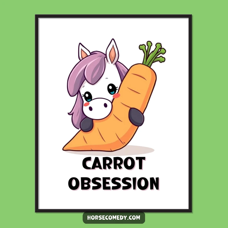 Funny Horse Carrot Poster: Peeking Over Giant Smile, Perfect Quirky Wall Art Gift