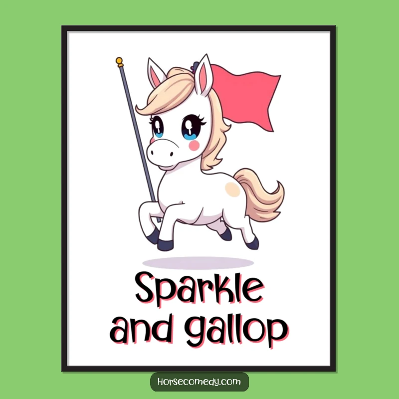 Funny Horse Flag Poster - Inspiring Wall Art of Galloping Spirit