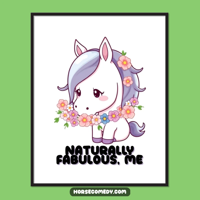 Funny Horse Flower Garland Poster: Serene Art, Elegant Wall Decor Gift