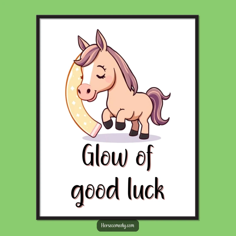 Funny Horse Horseshoe Poster: Playful Luck Wall Art, Humorous Equestrian Decor, Great Gift