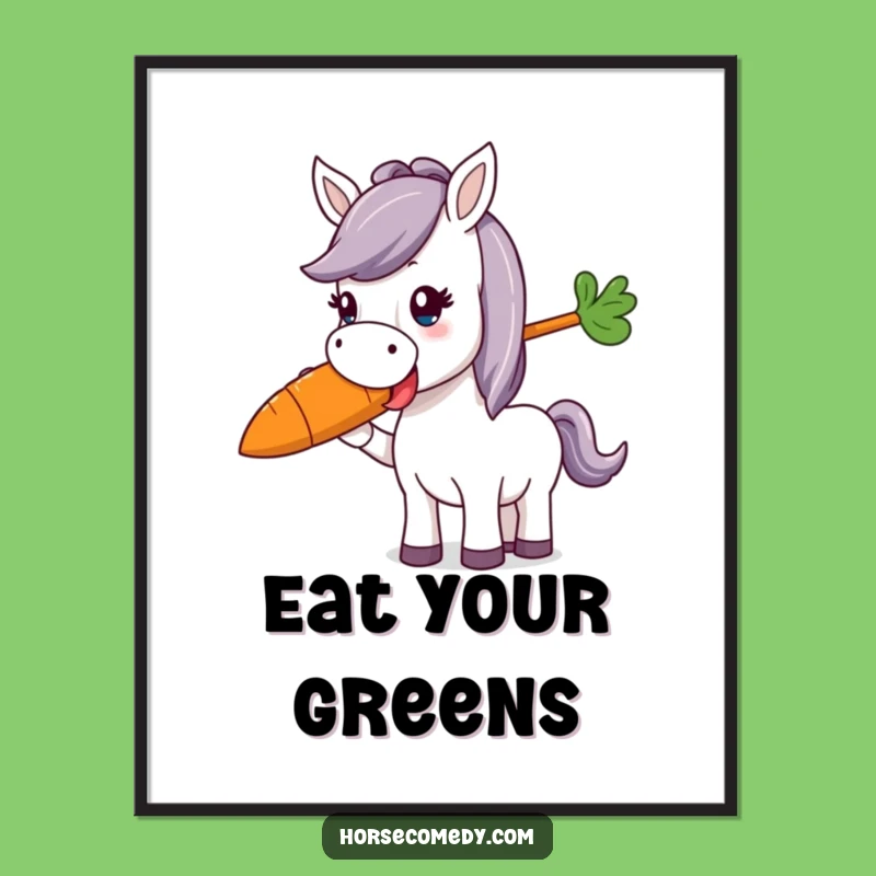 Funny Horse Munching Carrot Poster: Whimsical Wall Art for Horse Lovers