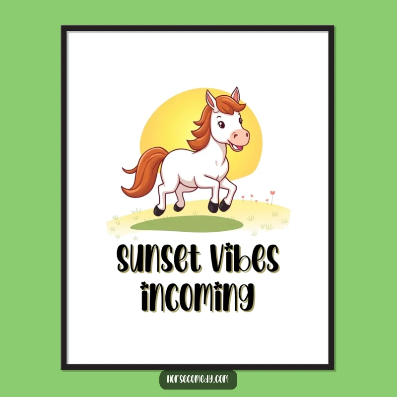 Funny Horse Sunset Poster: Gallop into Your Dreams with This Vibrant Funny Wall Art