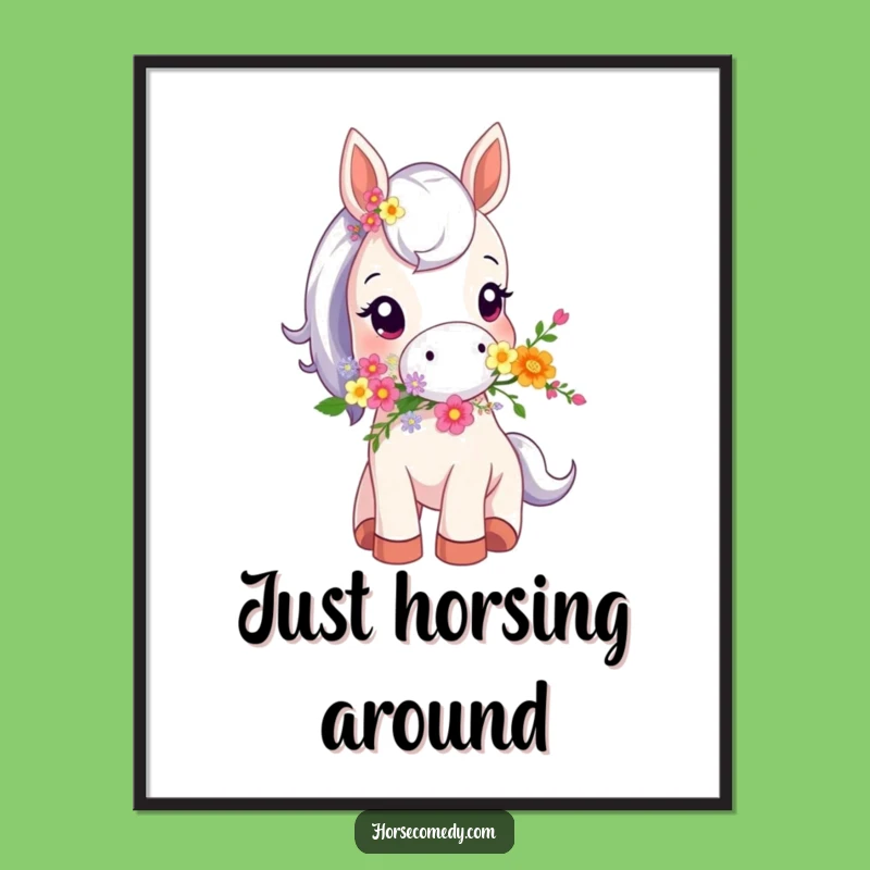 Funny Tiny Horse Flower Poster - Whimsical Wall Art for a Laugh