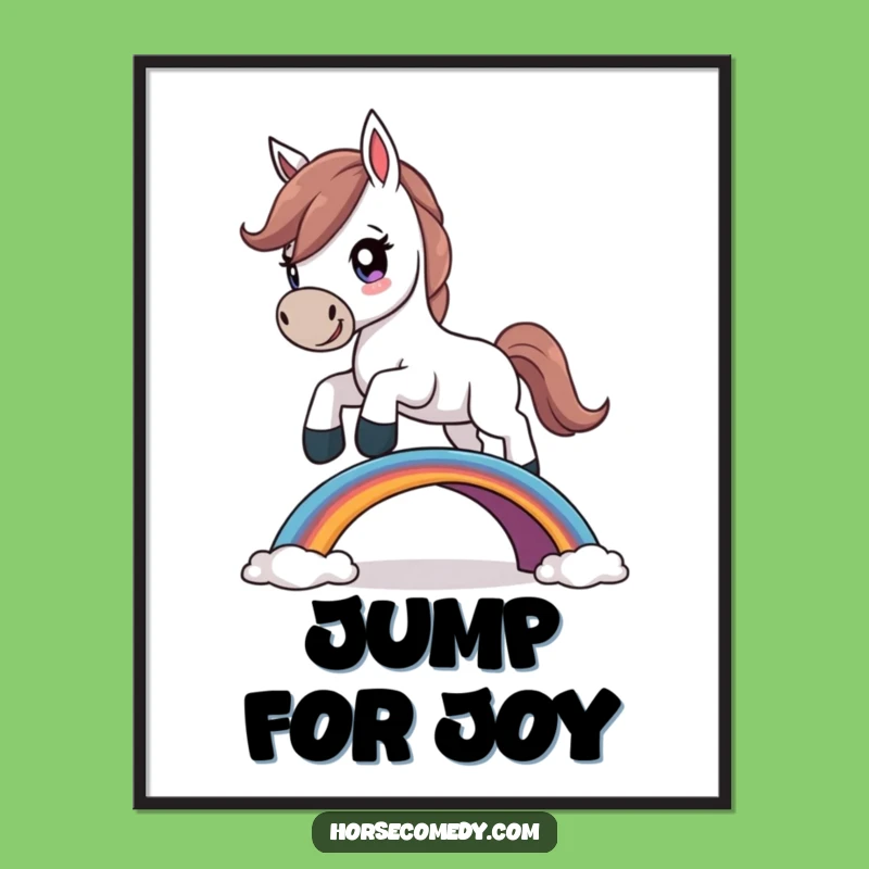 Funny Determined Horse Poster: Over the Rainbow Triumph Art!