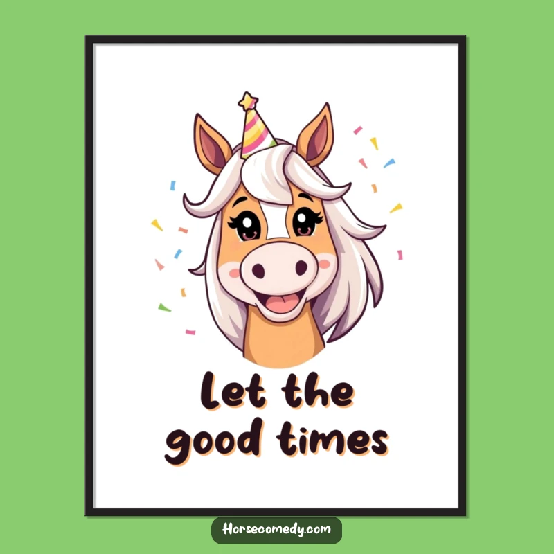 Funny Horse Party Poster: Silly Grin Horse in Party Hat, Vibrant & Funny Wall Art