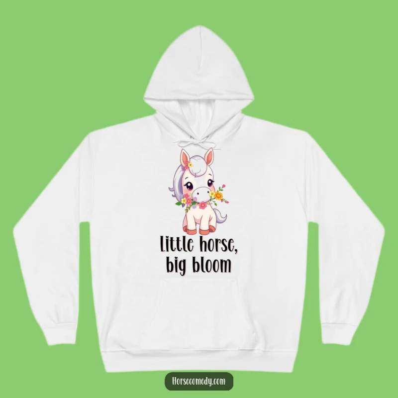 Funny Tiny Horse with Flowers Hoodie - Cozy and Humorous Apparel for All